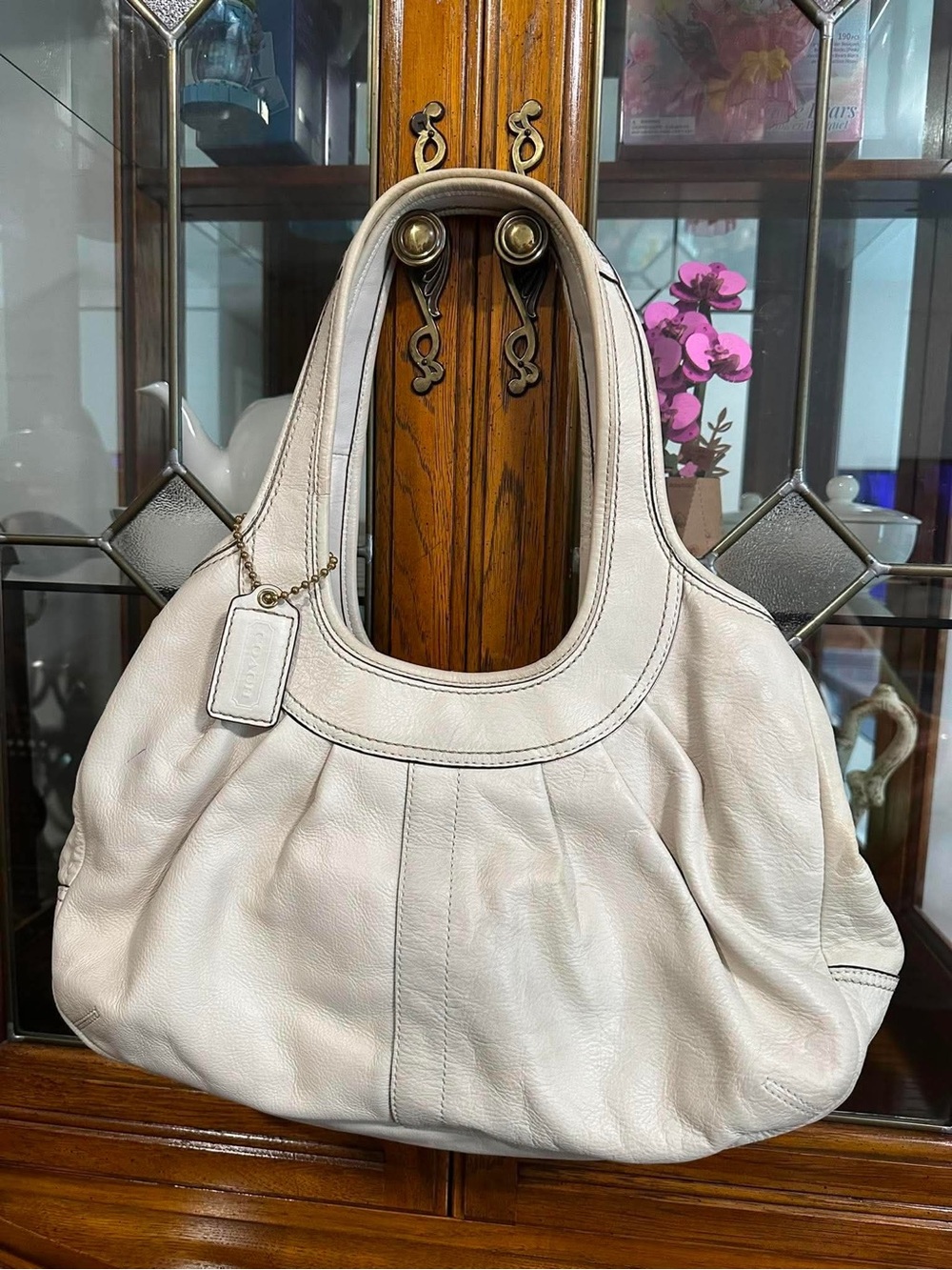 Coach Cream Leather Pleated Hobo Bag
